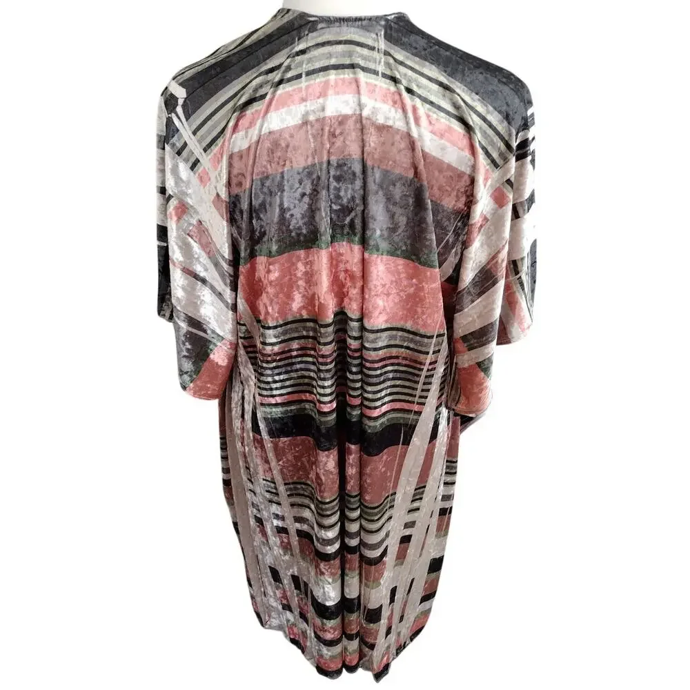 Origami by Vivien GORGEOUS Boho Velvet Velour Striped Open-Front Kimono Topper - Picture 2 of 8